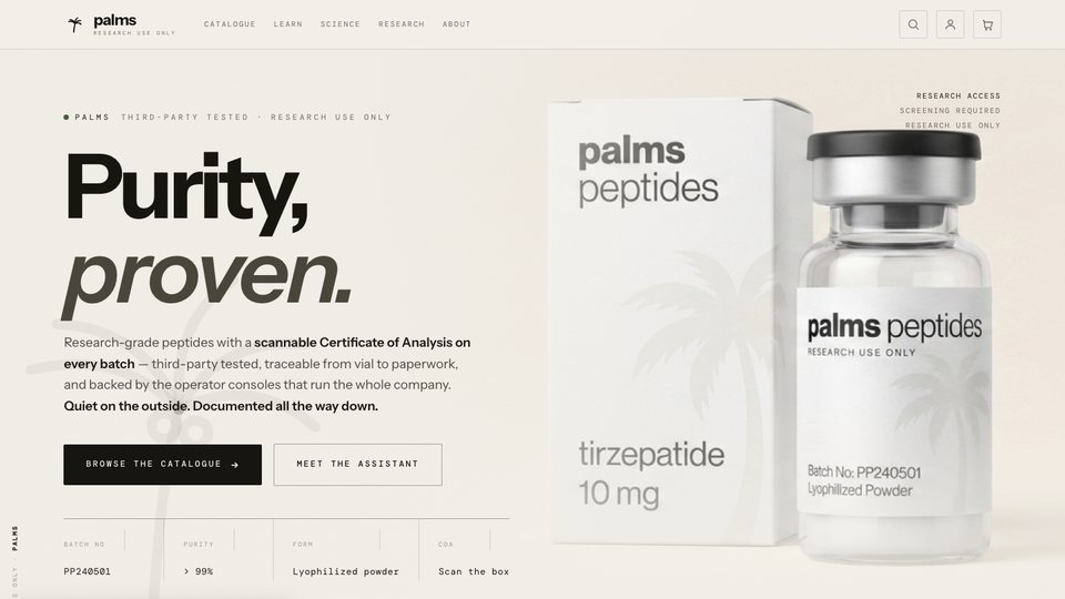 Palms Peptides homepage