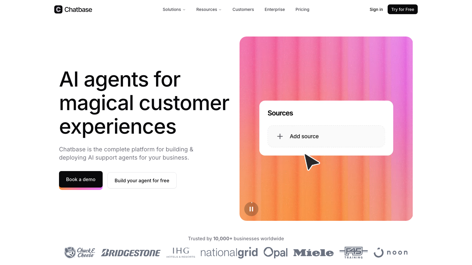 Screenshot of the Chatbase homepage.