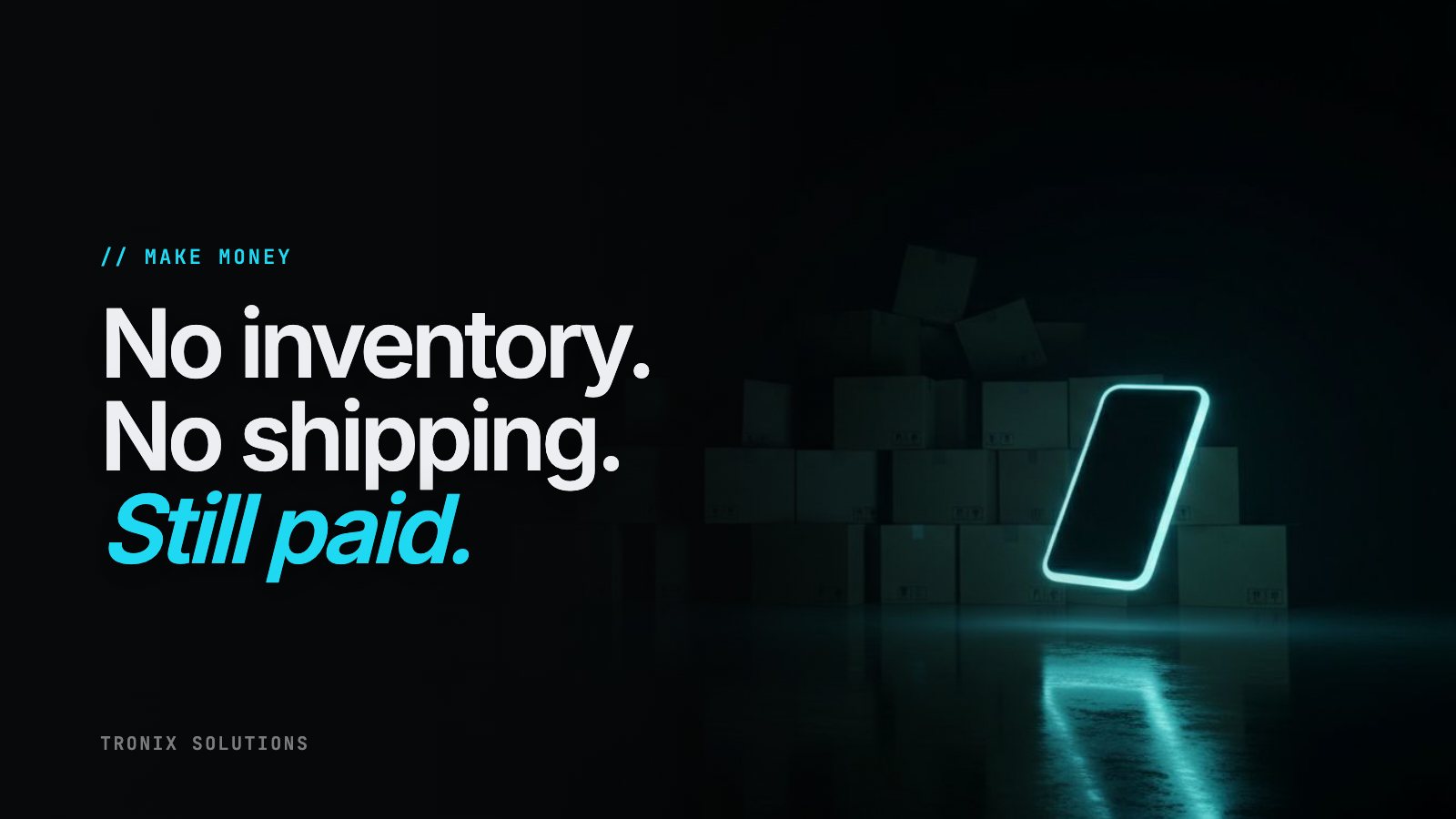 Cover: a glowing phone in front of a dim stack of shipping boxes.