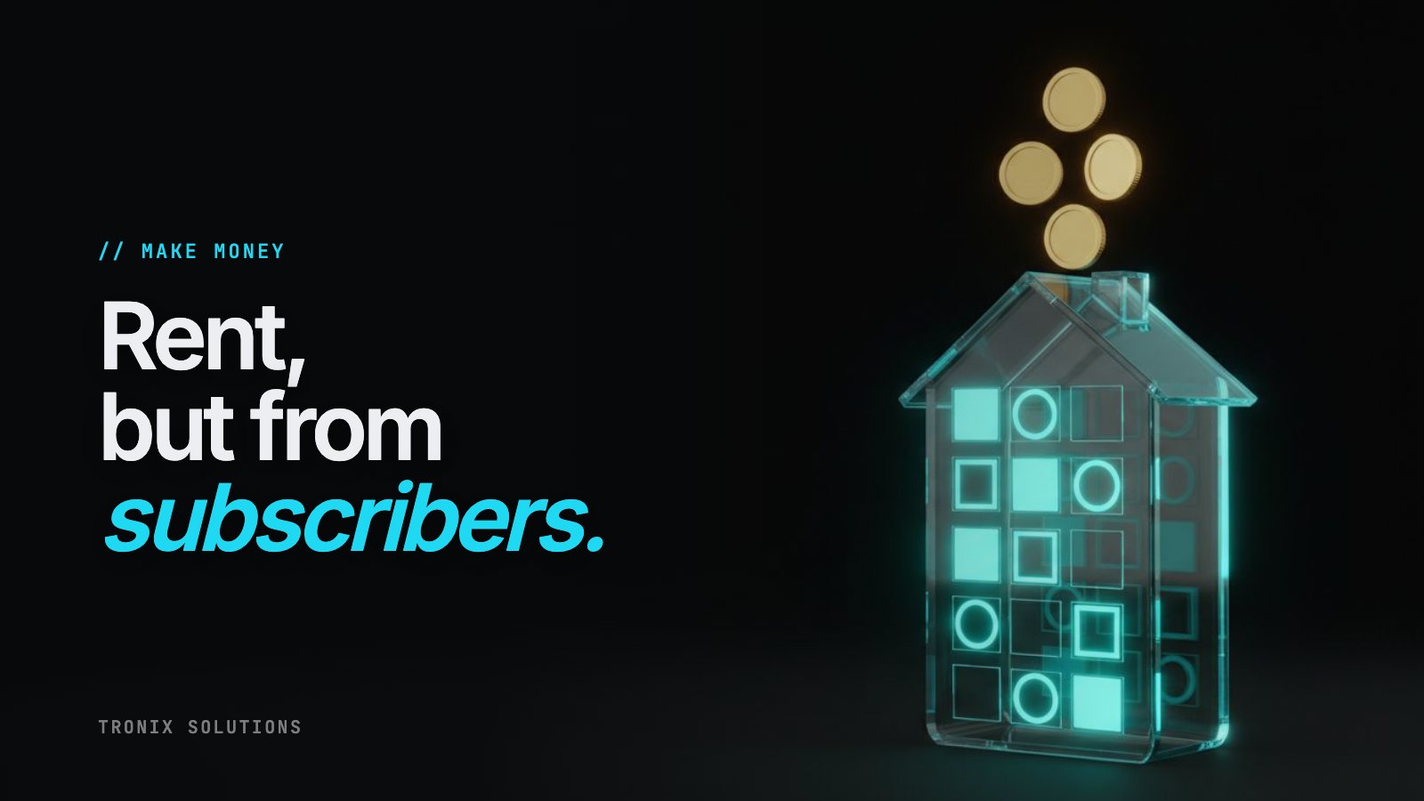 Cover: a glowing glass house with app-icon windows and coins rising from the roof.